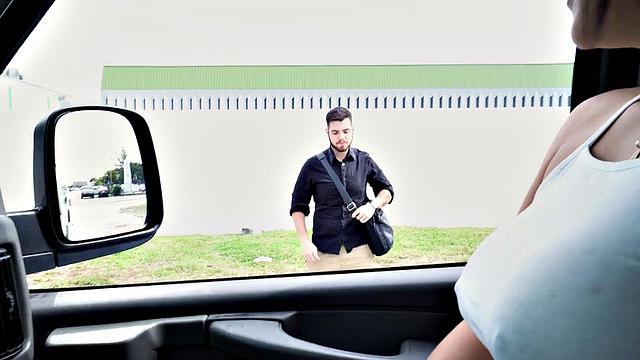 Muscular hunk pleases a hairy-haired babe in the backseat after a hot casting