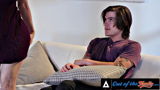 OUT OF THE FAMILY - Perfect Tits Stepmom Bounces While Riding Stepson's Dick During A Movie