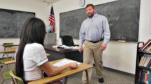 Nerdy trans beauty in stockings bred by professor