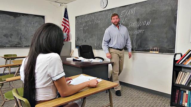 Nerdy trans beauty in stockings bred by professor