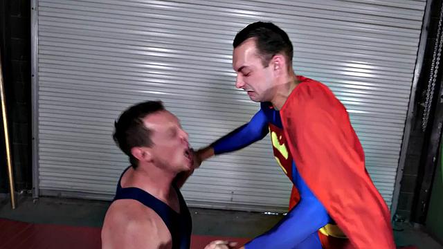 Cosplay gay bottom bareback fucked by wrestler for facial