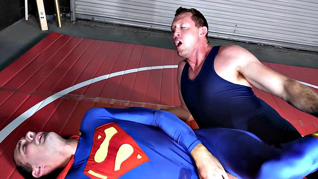 Cosplay gay bottom bareback fucked by wrestler for facial