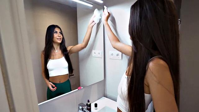 Cute latina maid deepthroat before analfucking