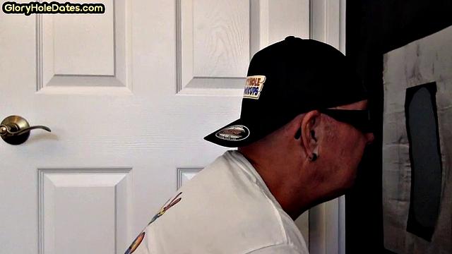 Gloryhole DILF sucks cock in amateur home video