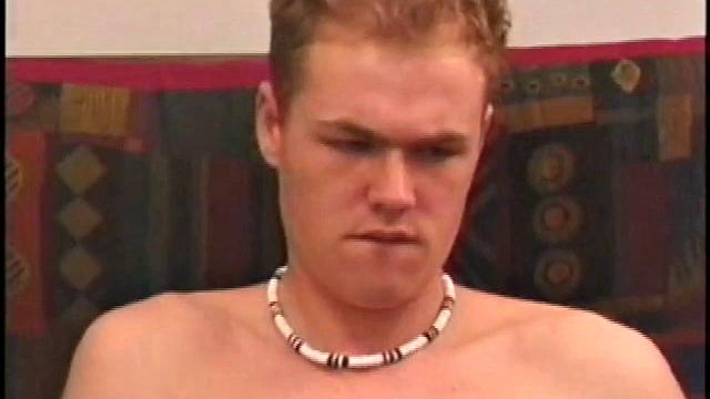 Relaxing on the sofa, Brett Peters announces that he hasn't busted a nut for a few days and that he really wants to shoot. That big floppy cock doesn't turn into a major stiffy until his fingers find his asshole.