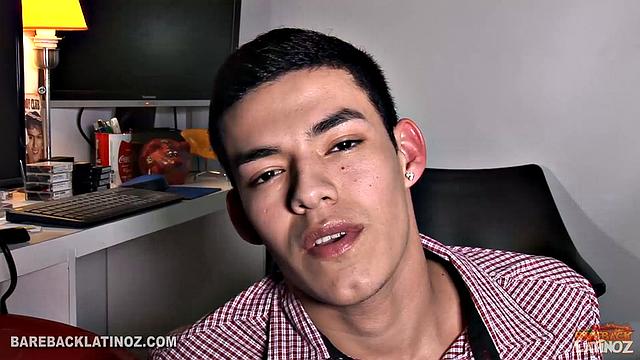 Our featured solo boy of the week is Evan, a very cute Latin twink, who has parked his little ass in a chair to stroke one out for us. First he pushes his underwear down just enough to gain access and in no time he's sporting a boner.