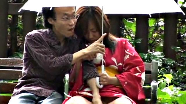 Petite MILF pussy toyed in public