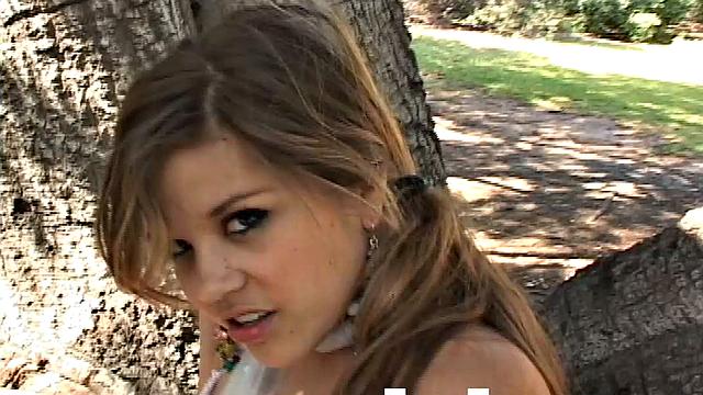 Teen Topanga fingering at forest