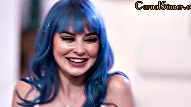 Busty babe deepthroating gets fucked in front of voyeurs