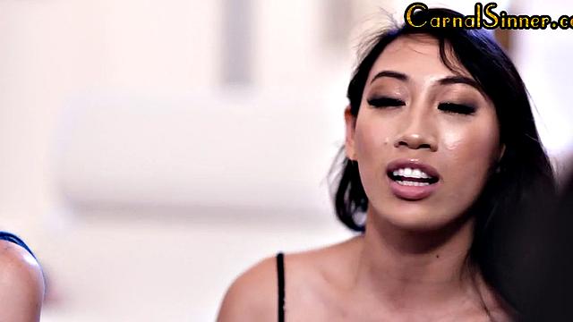 Busty babe deepthroating gets fucked in front of voyeurs