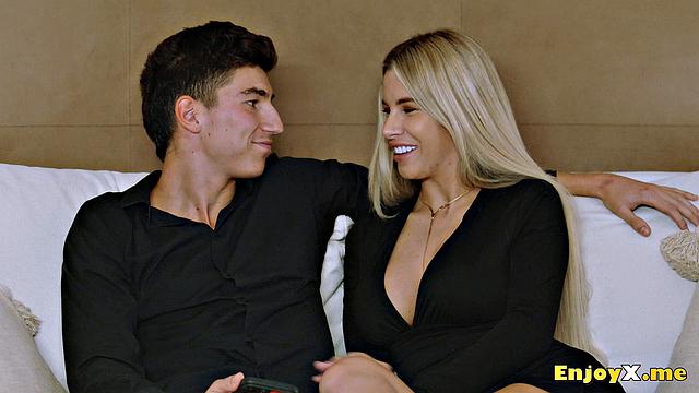 Busty blonde Ema Karter rides rock hard pecker - creampie her smoothly-shaven pussy, slut!