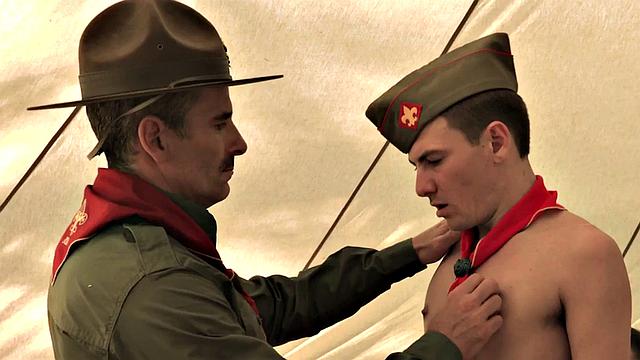 Skinny scout twink 3some assfucked in tent by guys