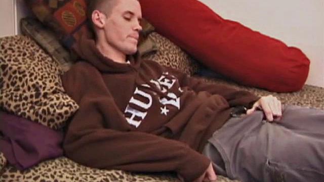 Once skater boy Logan Loader gets naked and comfortable, he goes right on his tempting cock, getting it nice and hard. A hot stroke show follows and then he nearly blinds himself with his big cum shot.