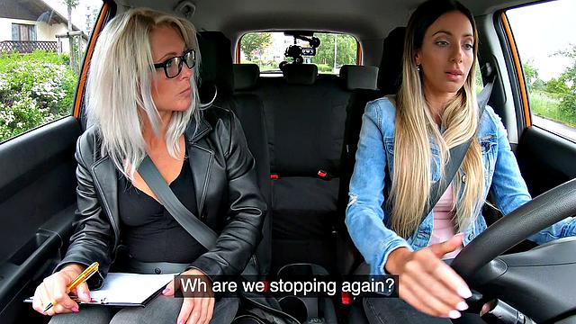 Learner licks wet pussy for license