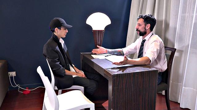 Tattooed daddy fucks skinny Latin twink in office