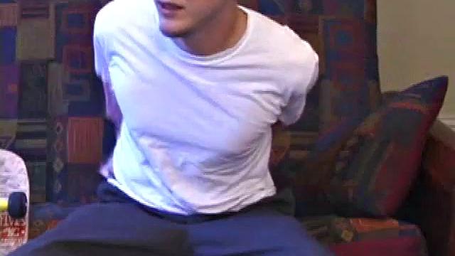 It's been a few days since Ethan busted his nut, so he gets busy right away. Soon he has a very impressive and veiny cock poking out of his boxers.