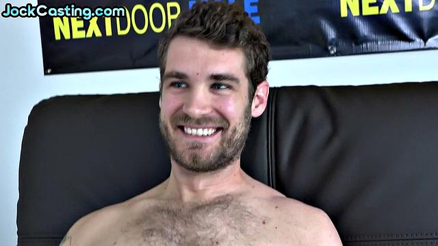 Solo casting stud jerks off and cums after interview