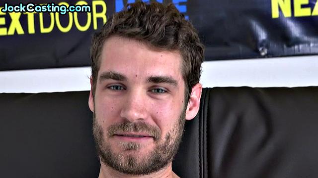 Solo casting stud jerks off and cums after interview