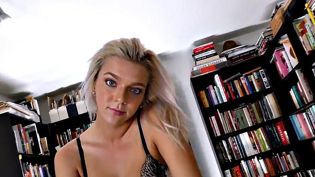 Oiled femdom babe teases hard cock with POV handjob