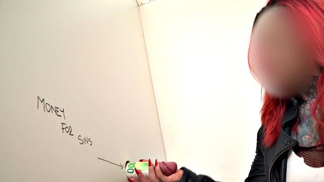 Inked MILF deepthroating fake priest at glory hole