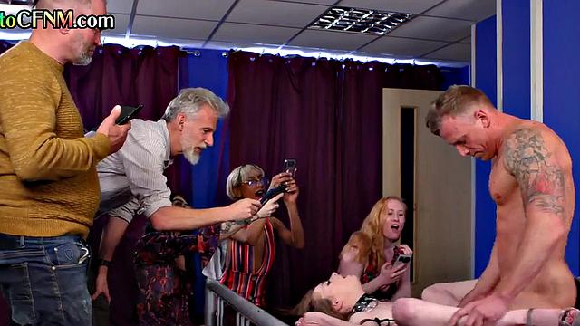 CFNM voyeurs watch babe fucked in other room