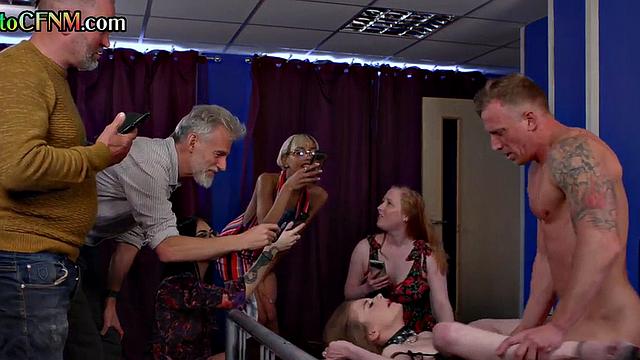 CFNM voyeurs watch babe fucked in other room