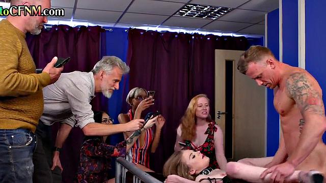 CFNM voyeurs watch babe fucked in other room