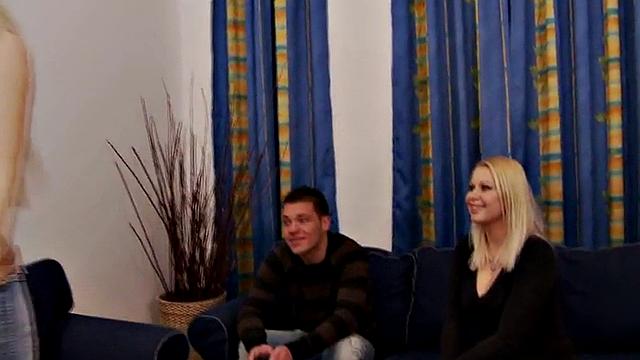 CFNM amateur chicks in high heels peg guy in 3way