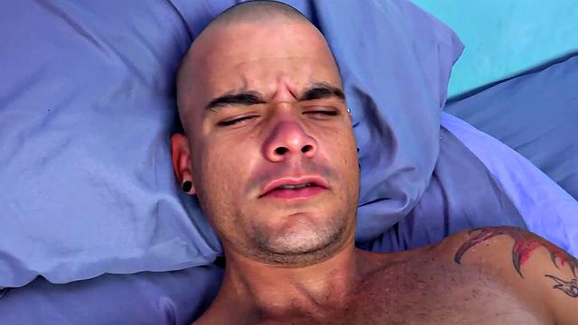 Amateur Latin jock solo masturbating with hands