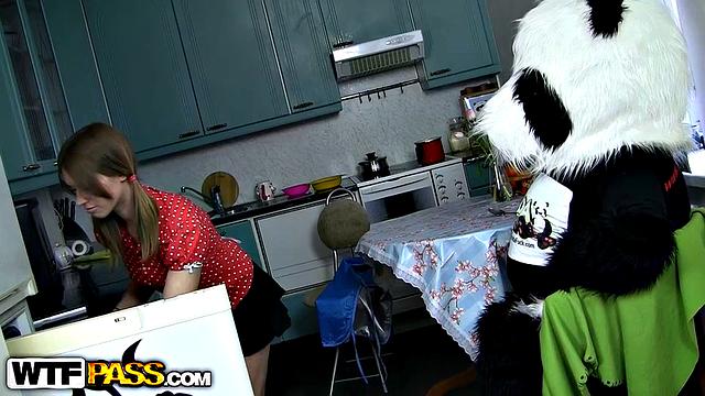 Hard dildo in the kitchen