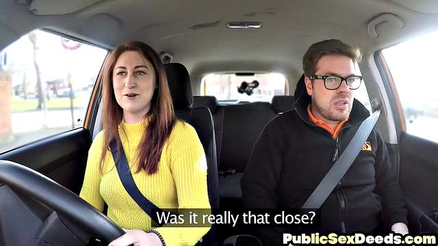 Big-titted driving student fucked
