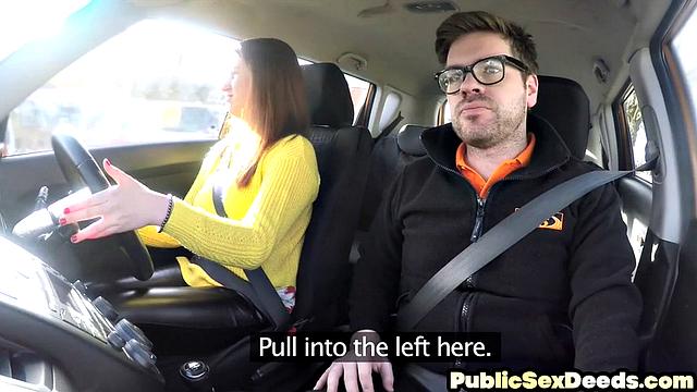 Big-titted driving student fucked