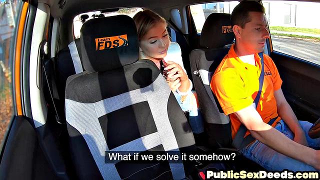 Blonde learner pounded in car