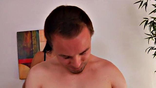 Pegging masseuses fuck pervert in group strapon action