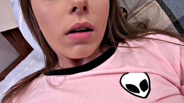 My stepsister gave me my first fuck in a thong and trimmed pussy