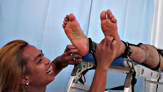 Cyruz returns for his first tickle session on the tickle rack. Hunter and Idol are the ticklers who put this chubby Asian boy through a laughter-filled tickle adventure!