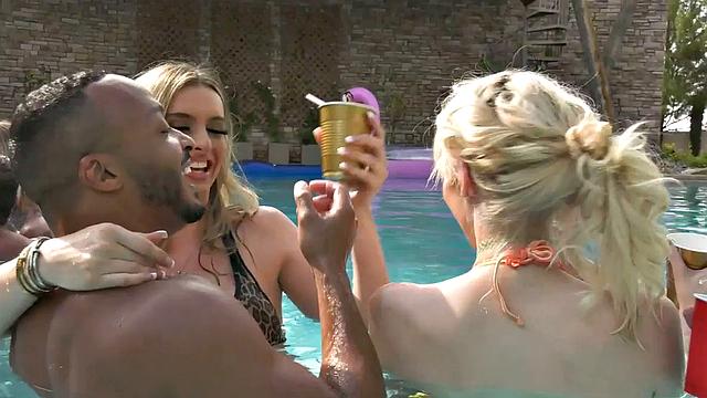 TS group sex with stunning cockhungry trans in pool