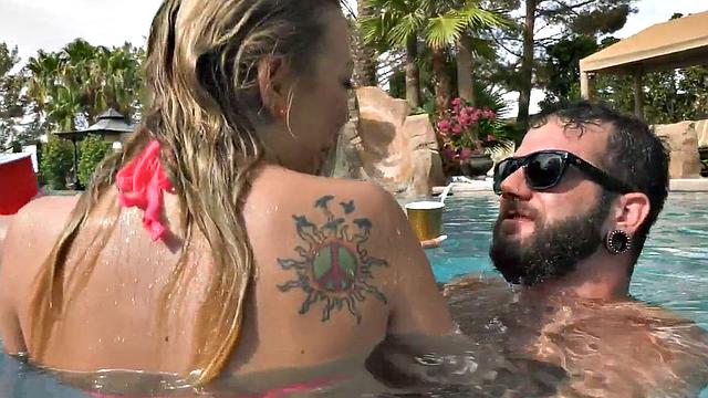 TS group sex with stunning cockhungry trans in pool