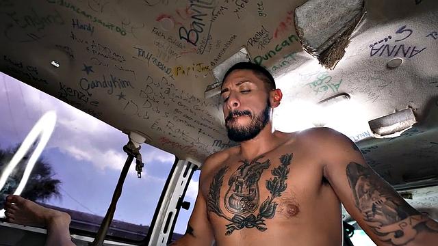 Picked up jock with tattoos fucks gay in bus till cum