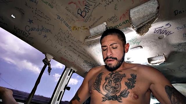 Picked up jock with tattoos fucks gay in bus till cum