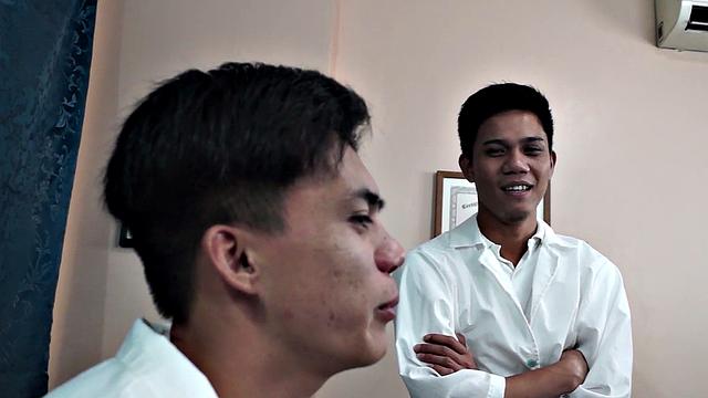 Asian doctors enjoy bareback anal sex in office