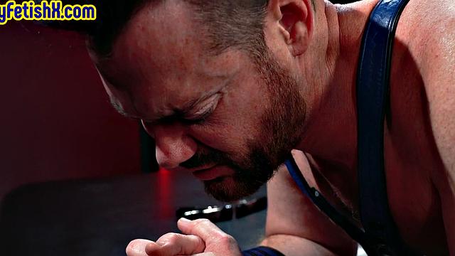 Fisted jock in leather harness sucked by stud before 