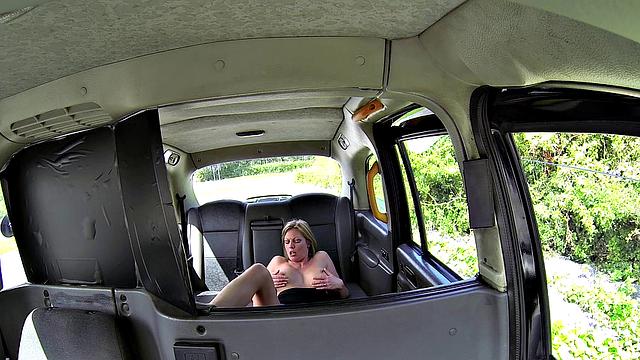 Posh blonde bird misses date and gets fucked in taxi instead