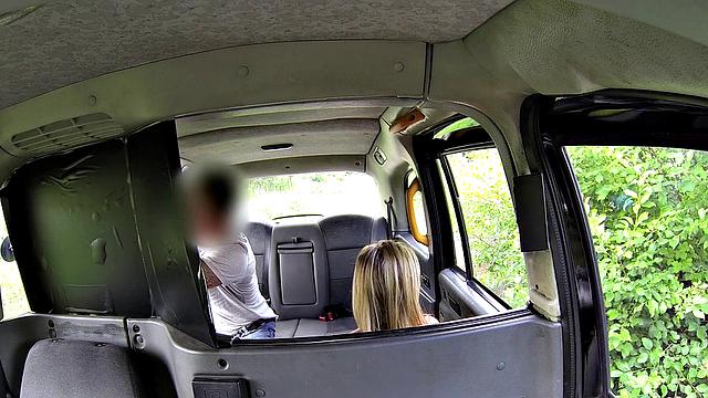 Posh blonde bird misses date and gets fucked in taxi instead