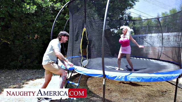 Busty Milf Billie Jean Austin gives her son's friend two big ol' tits to suck and fuck