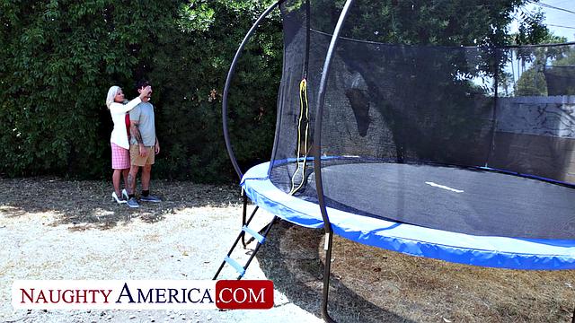 Busty Milf Billie Jean Austin gives her son's friend two big ol' tits to suck and fuck