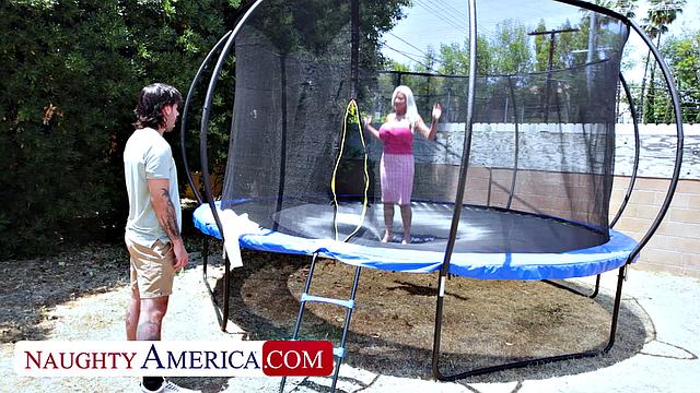 Busty Milf Billie Jean Austin gives her son's friend two big ol' tits to suck and fuck