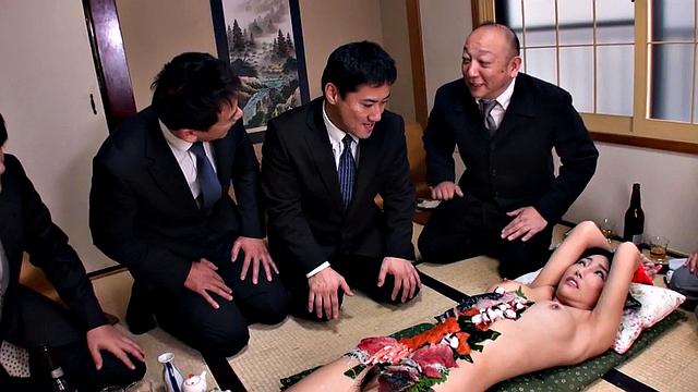 Asian got gang banged in office and covered with cum