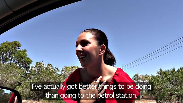 Spanish slut gets paid for a gas pump trip with a hot fuck and ball licking
