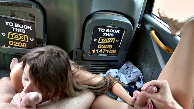 Bigtitted taxi driver sucking and getting threeway pounded